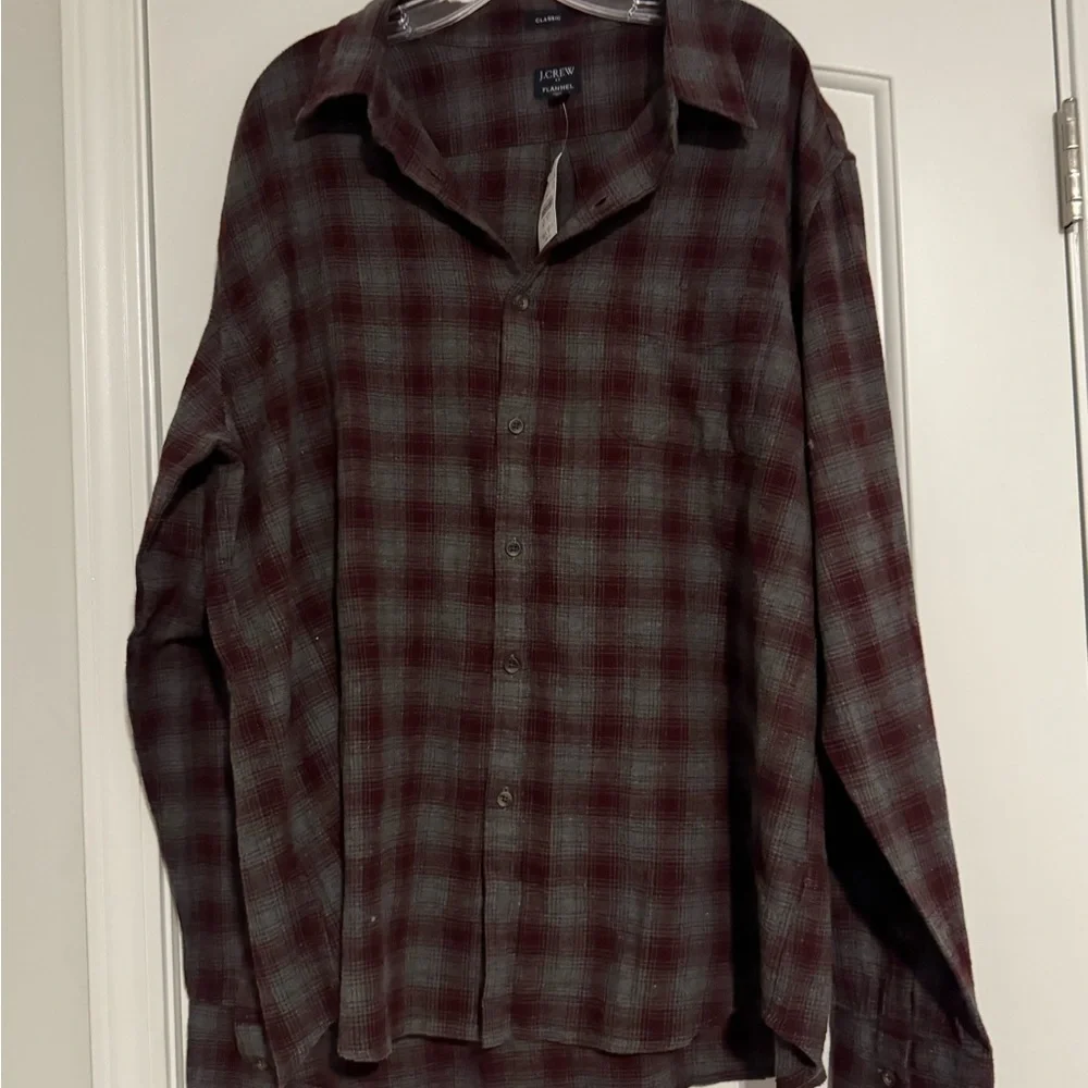 J. Crew Men's Casual Plaid Shirt - Dark Red and Gray